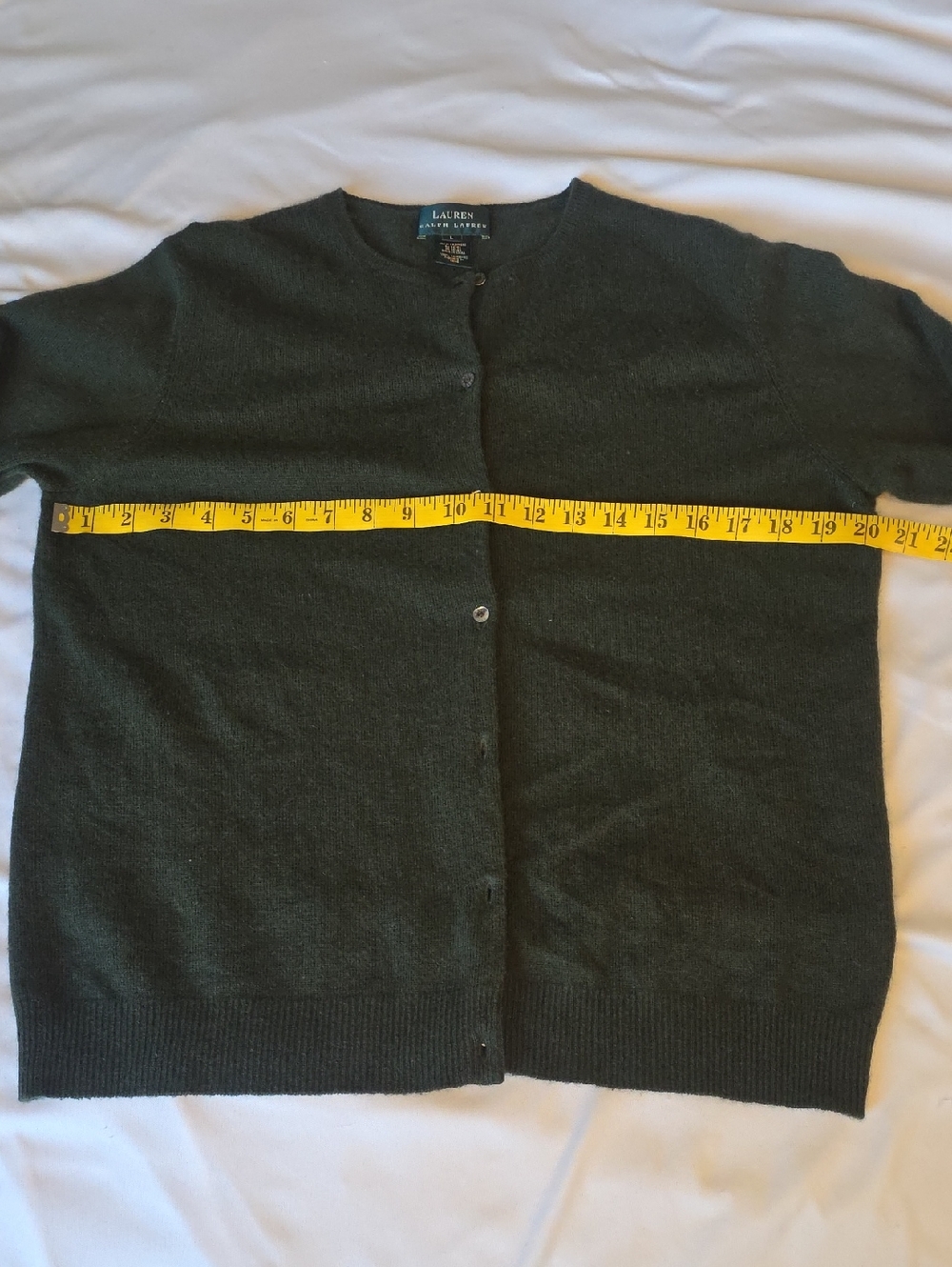 Lauren Ralph Lauren Forest Green Button-Front Cashmere Cardigan - Picture 3 of 6